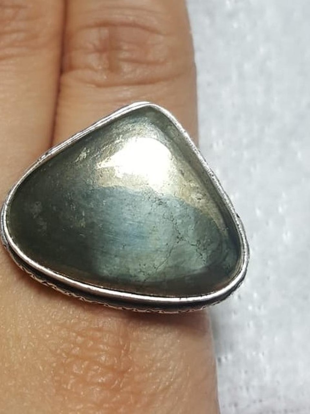 925 Silver Golden Pyrite Triangle Ring - Gray